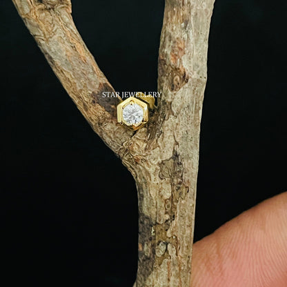 Natural Diamond Hexagon Stud for Ear Piercing