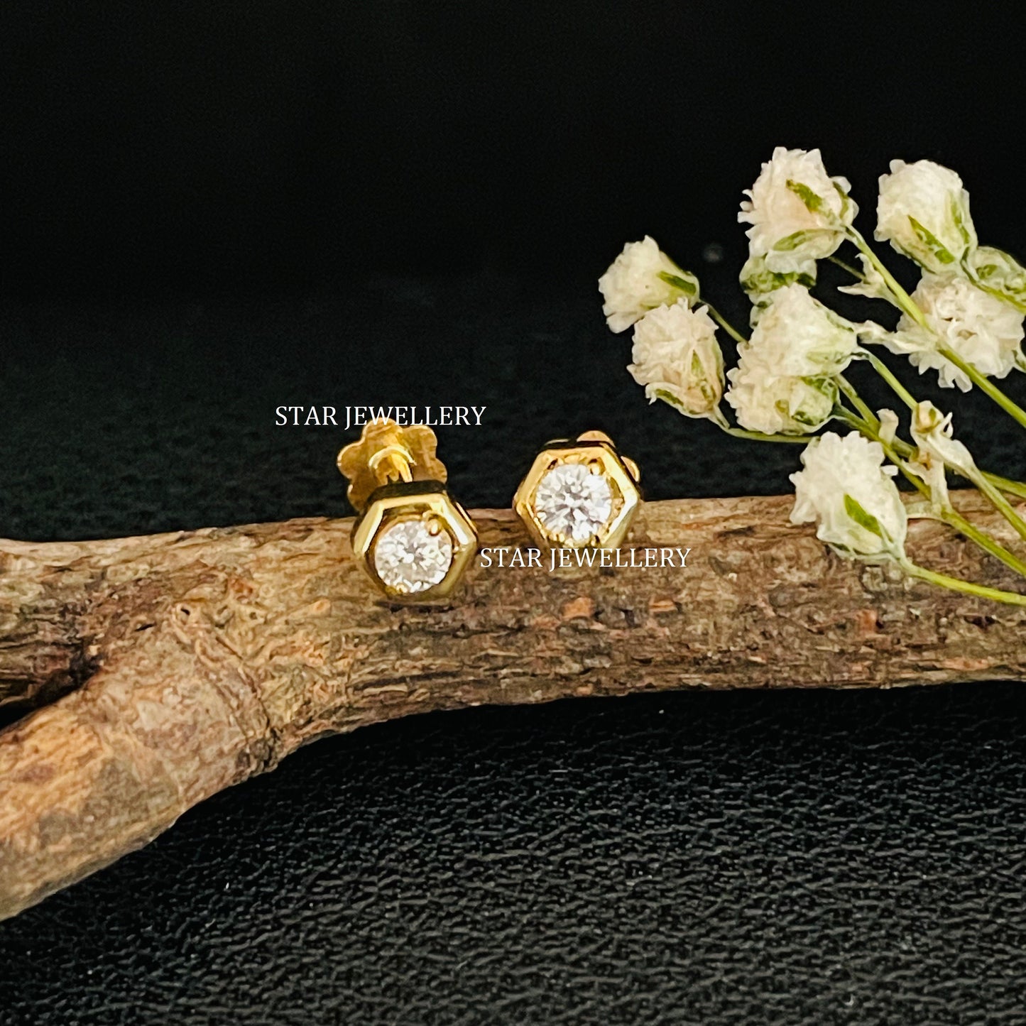 Natural Diamond Hexagon Stud for Ear Piercing