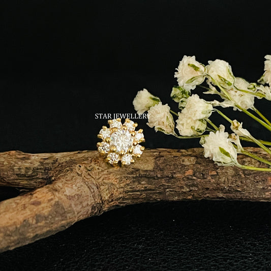 14K Gold Diamond Cluster Floral Ear Piercing