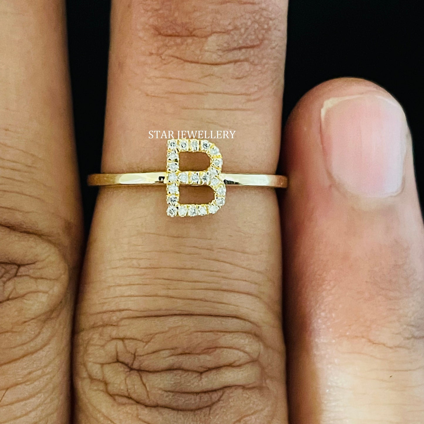 Diamond Initial Dainty Solid Gold Ring