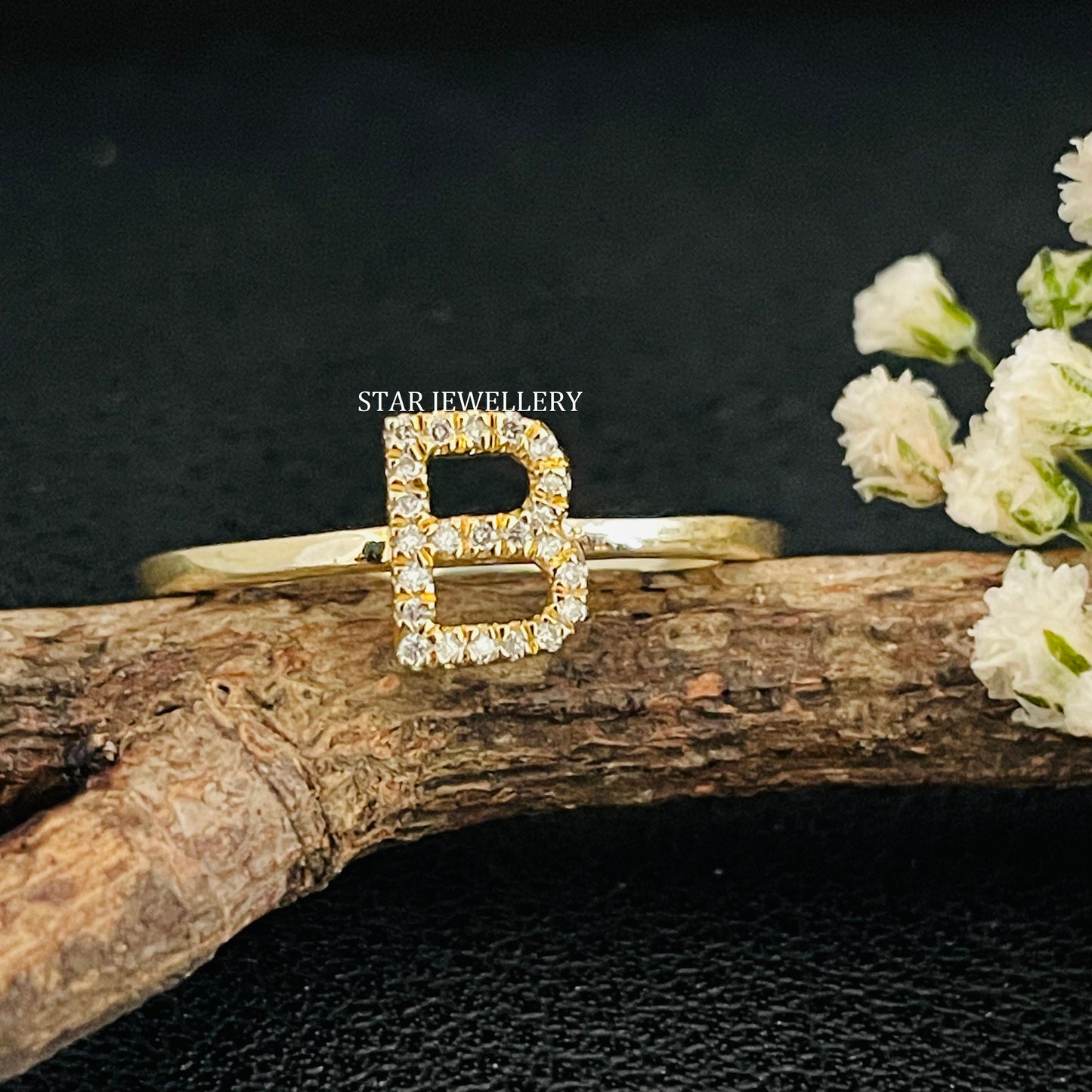 Diamond Initial Dainty Solid Gold Ring