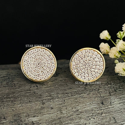 14K Solid Gold Pave Set Diamond Circle Earring