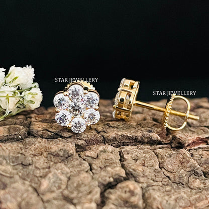 14K Solid Gold CVD Diamond Cluster Earring