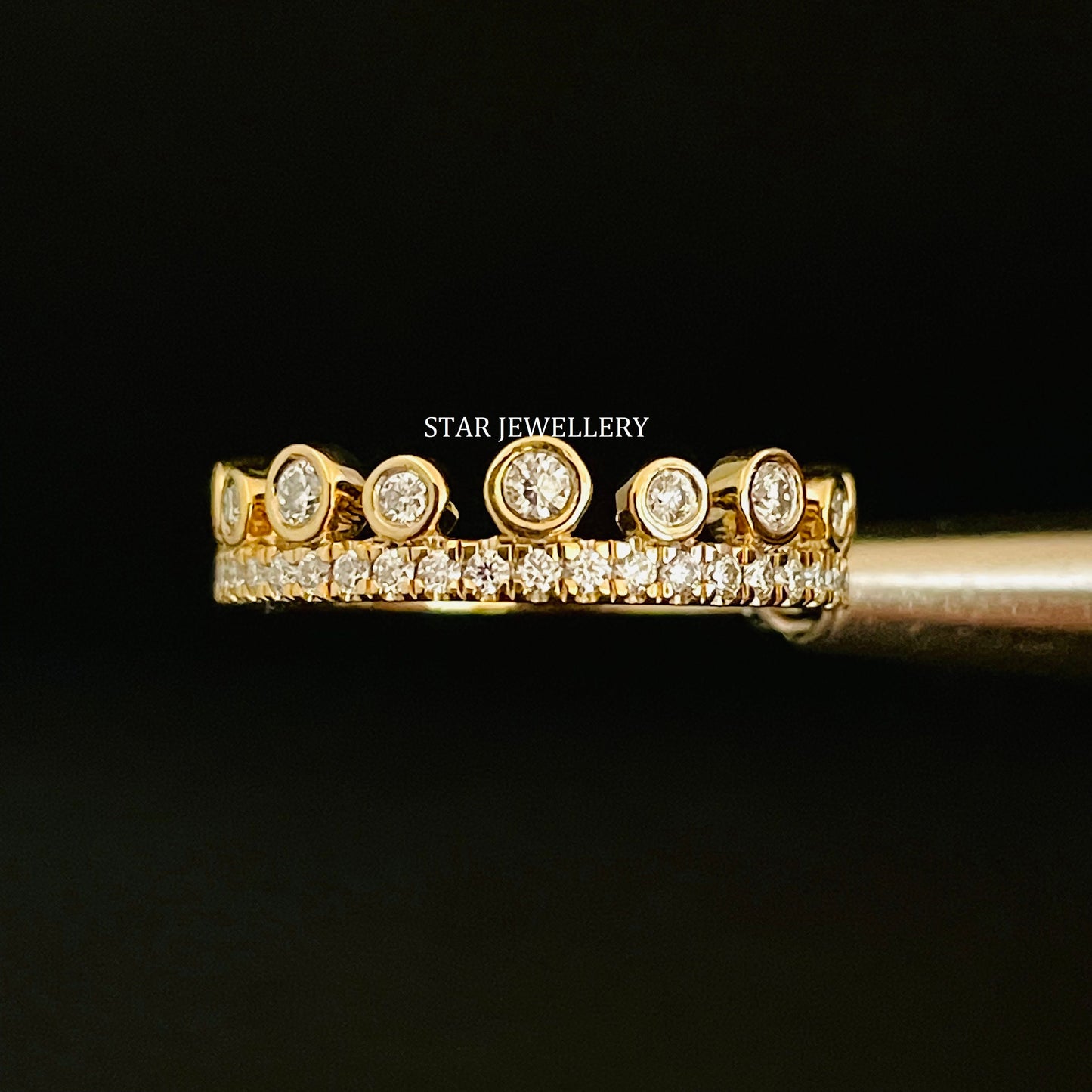 Bezel Set Natural Diamond Stable Ring with 14K Solid Gold