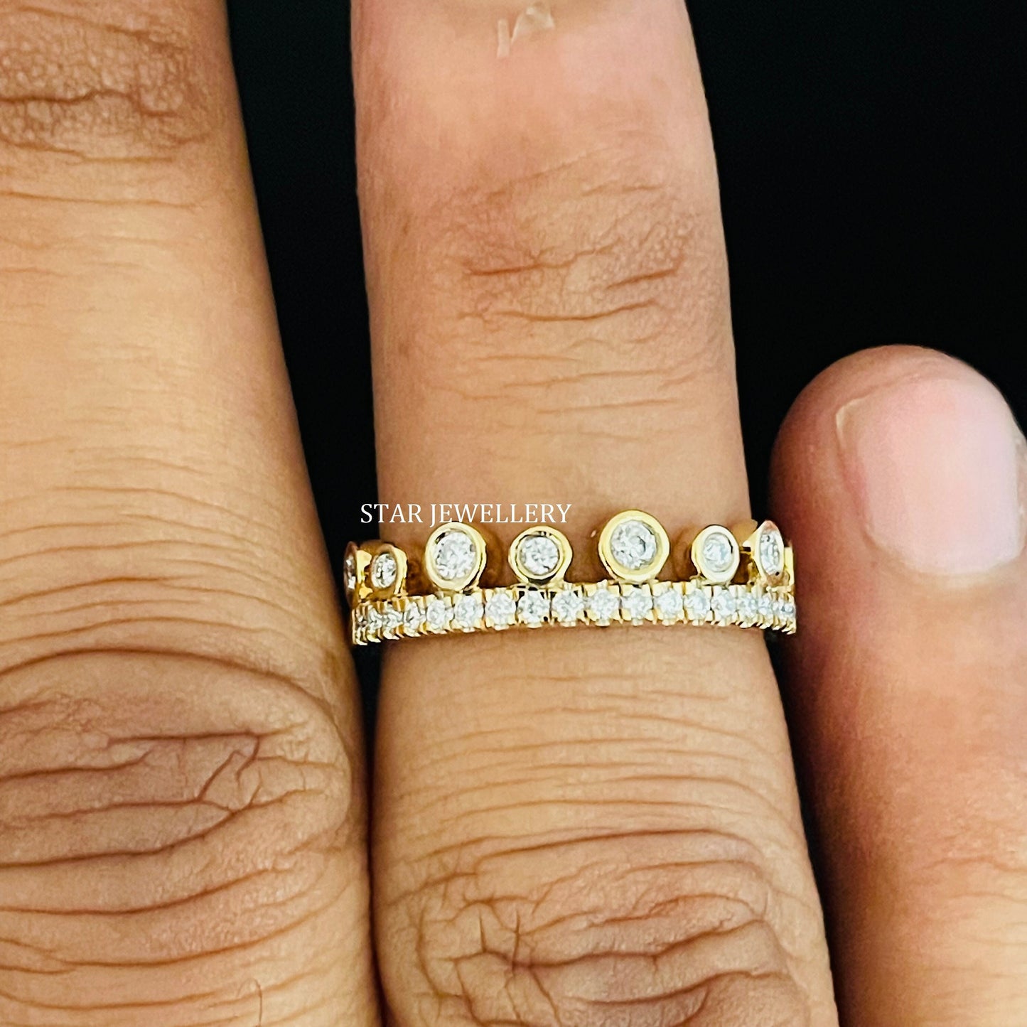 Bezel Set Natural Diamond Stable Ring with 14K Solid Gold