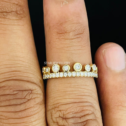 Bezel Set Natural Diamond Stable Ring with 14K Solid Gold