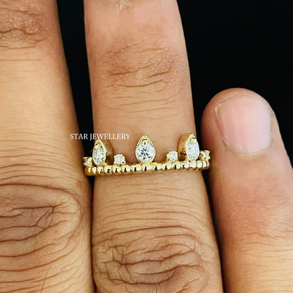 14K Solid Gold Stackable Natural Diamond Wedding Ring