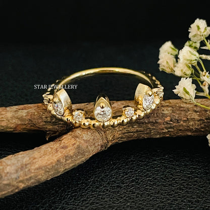 14K Solid Gold Stackable Natural Diamond Wedding Ring