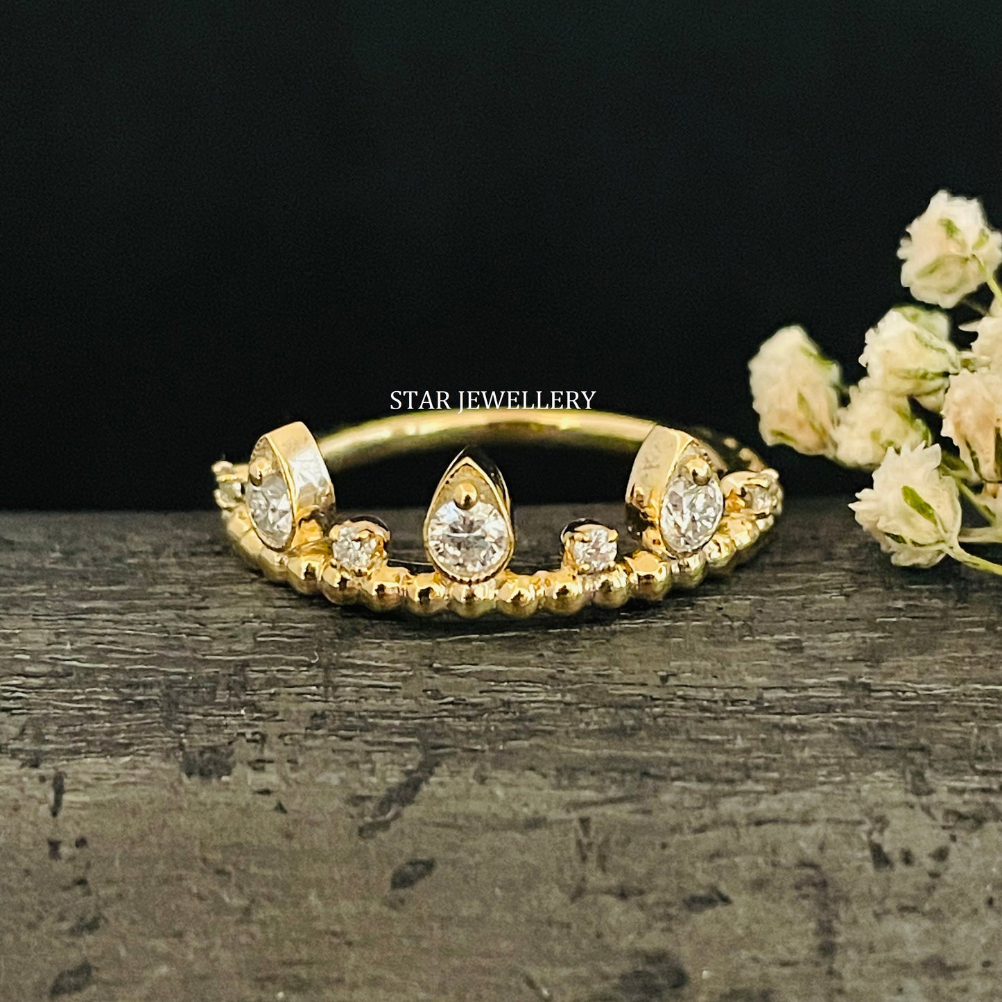 14K Solid Gold Stackable Natural Diamond Wedding Ring