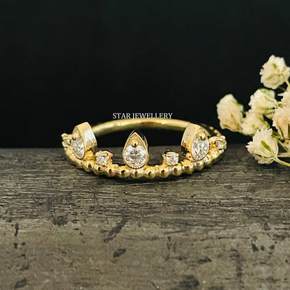 14K Solid Gold Stackable Natural Diamond Wedding Ring