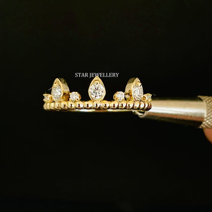 14K Solid Gold Stackable Natural Diamond Wedding Ring