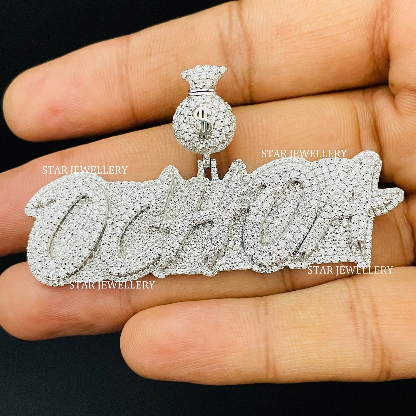 VVS Moissanite Custom Letter Icedout Pendant with Money Bag Bail