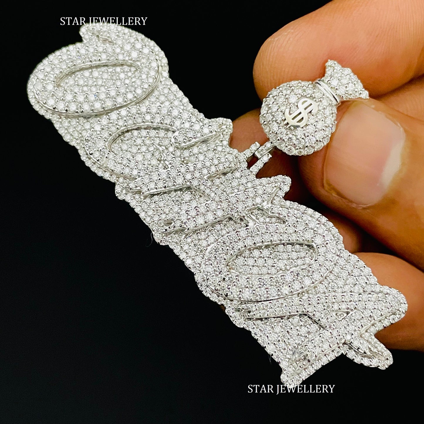 VVS Moissanite Custom Letter Icedout Pendant with Money Bag Bail