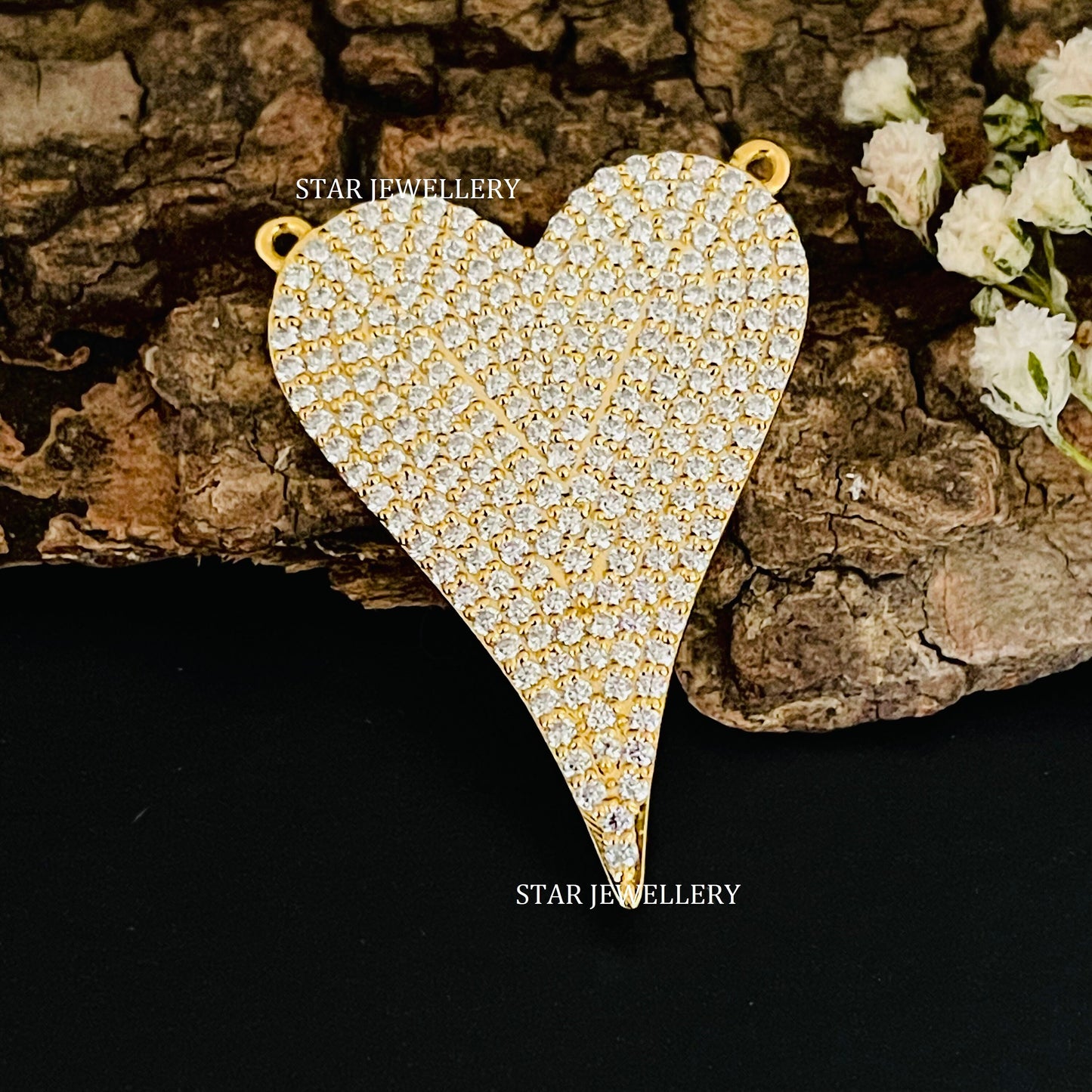 Elongated Heart Diamond Necklace with 14K Gold