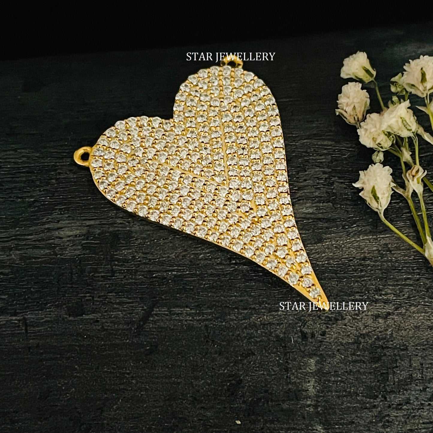 Elongated Heart Diamond Necklace with 14K Gold