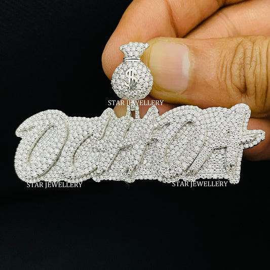 VVS Moissanite Custom Letter Icedout Pendant with Money Bag Bail