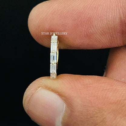 14K Solid Gold Baguette Moissanite Hoop Earring
