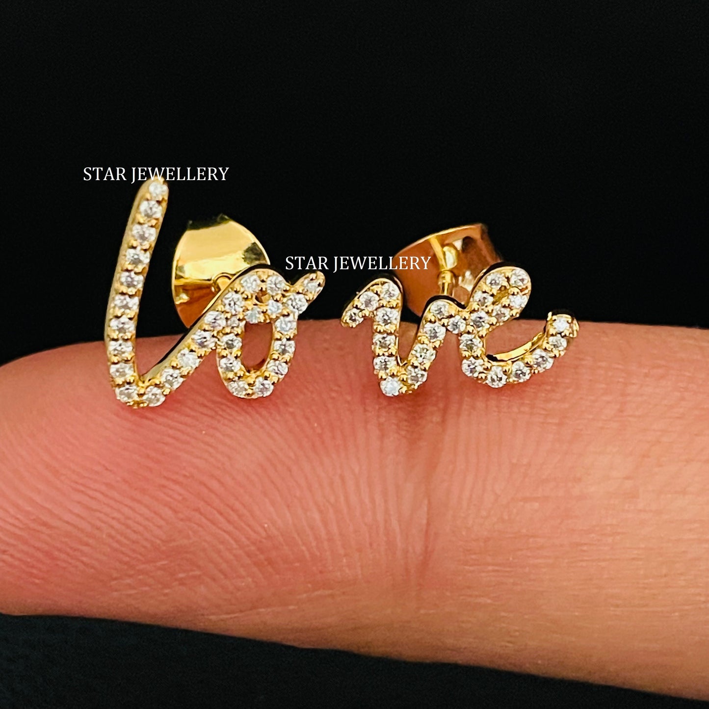 Solid Gold Natural Daimond LOVE Letter Earring