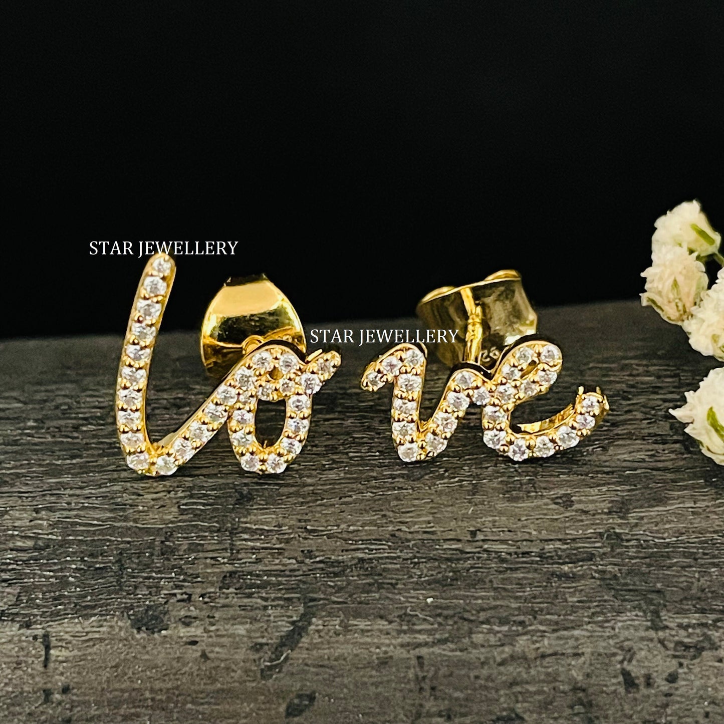 Solid Gold Natural Daimond LOVE Letter Earring