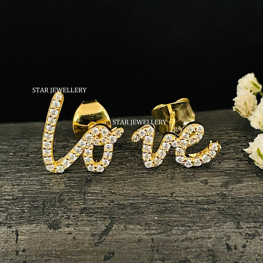Solid Gold Natural Daimond LOVE Letter Earring