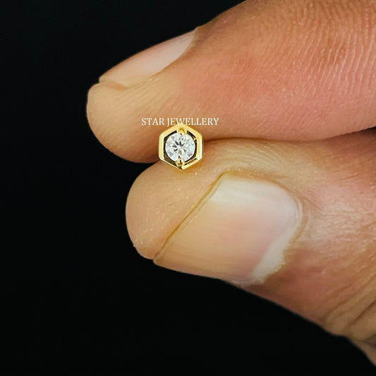Natural Diamond Hexagon Stud for Ear Piercing
