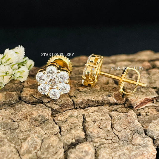 14K Solid Gold CVD Diamond Cluster Earring