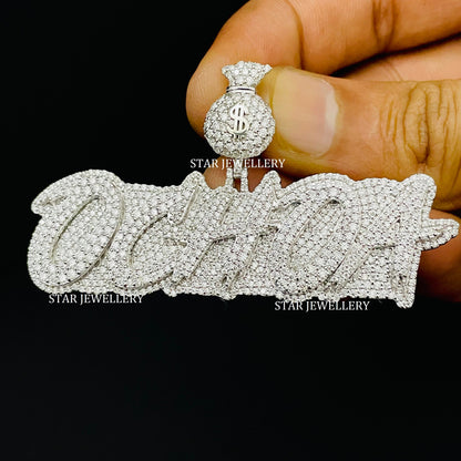 VVS Moissanite Custom Letter Icedout Pendant with Money Bag Bail