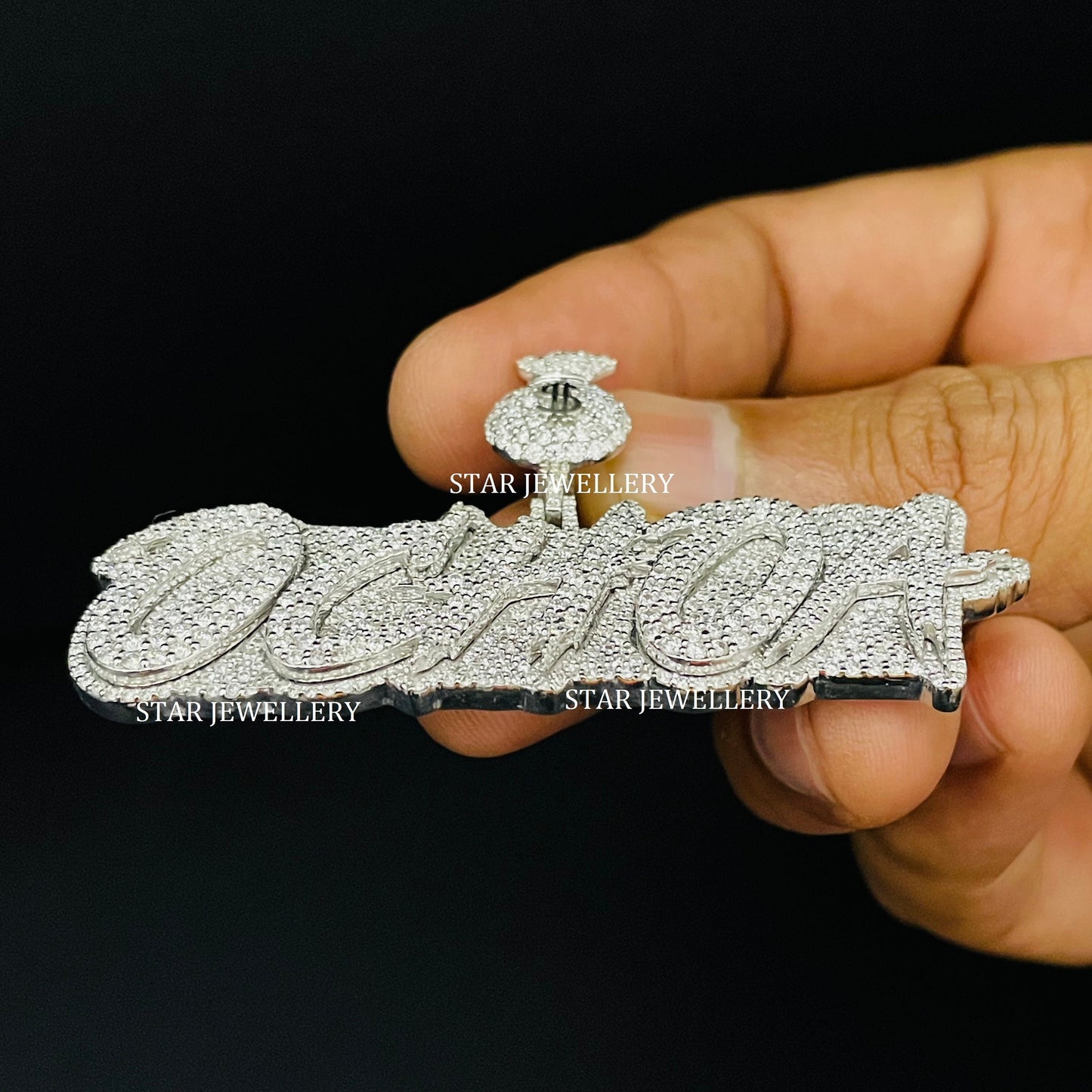 VVS Moissanite Custom Letter Icedout Pendant with Money Bag Bail