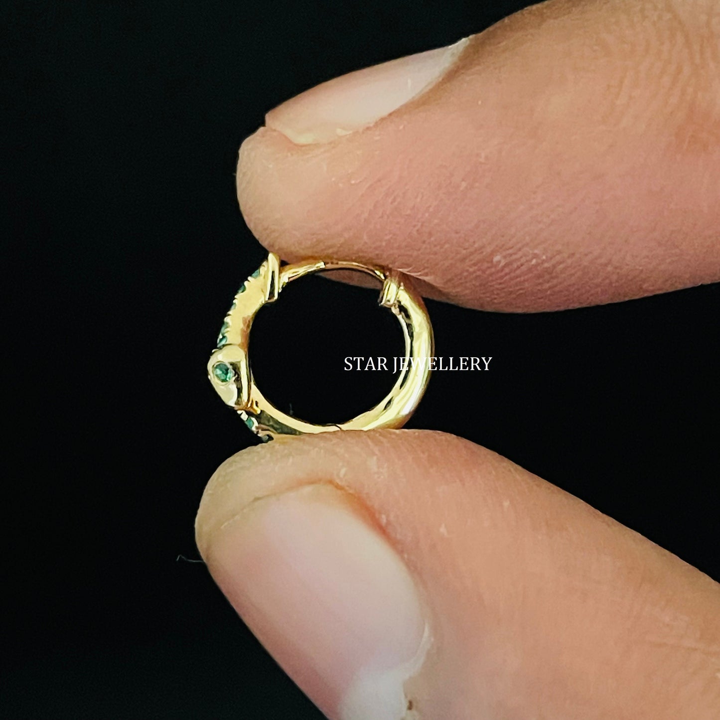14K Solid Gold CZ Emerald Snake Nose Ring