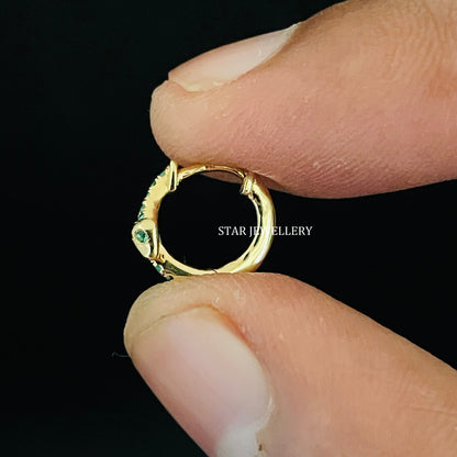 14K Solid Gold CZ Emerald Snake Nose Ring