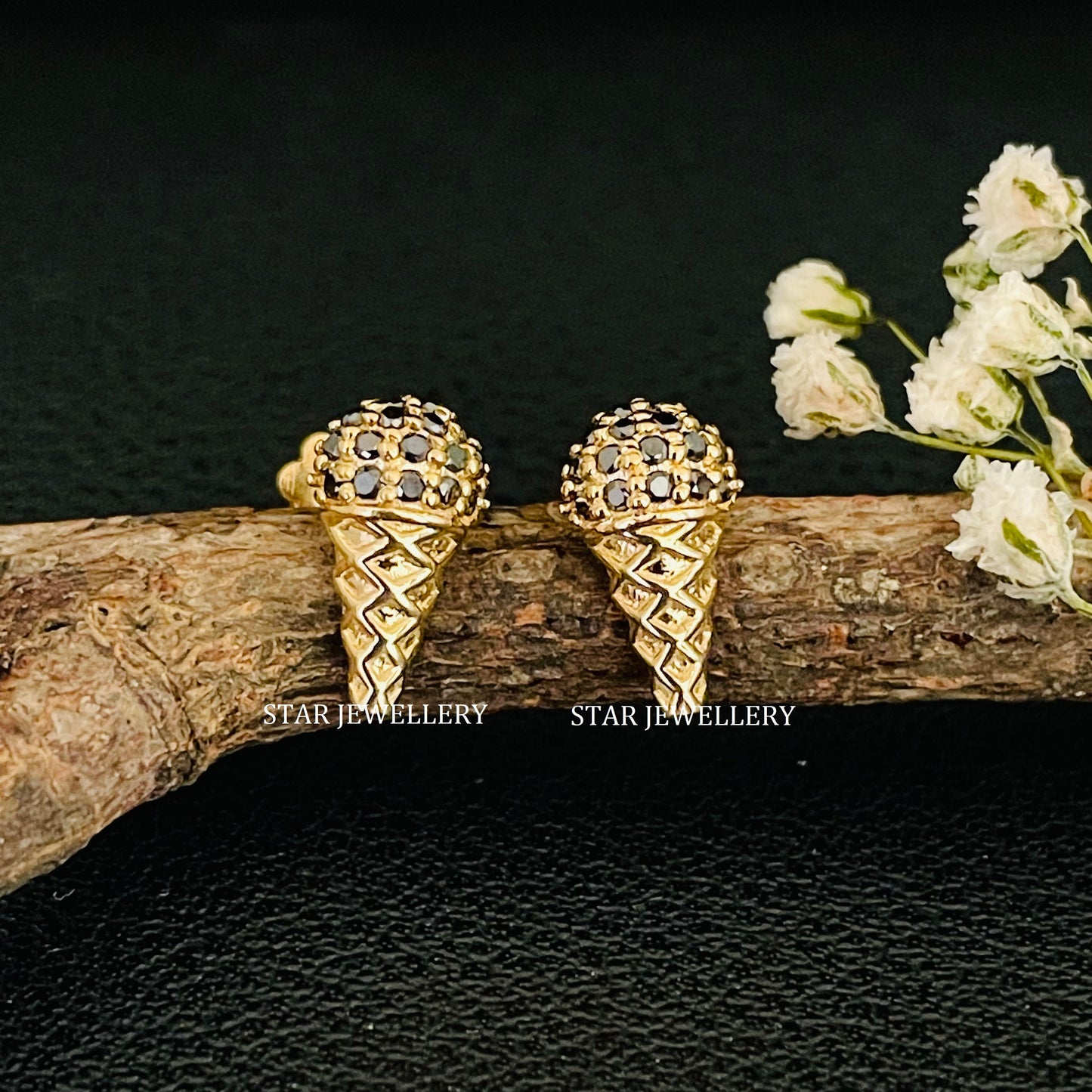 Ice Cream Cone Natural Black Diamond Piercing