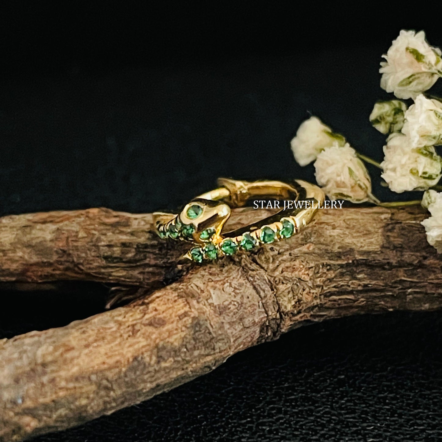 14K Solid Gold CZ Emerald Snake Nose Ring
