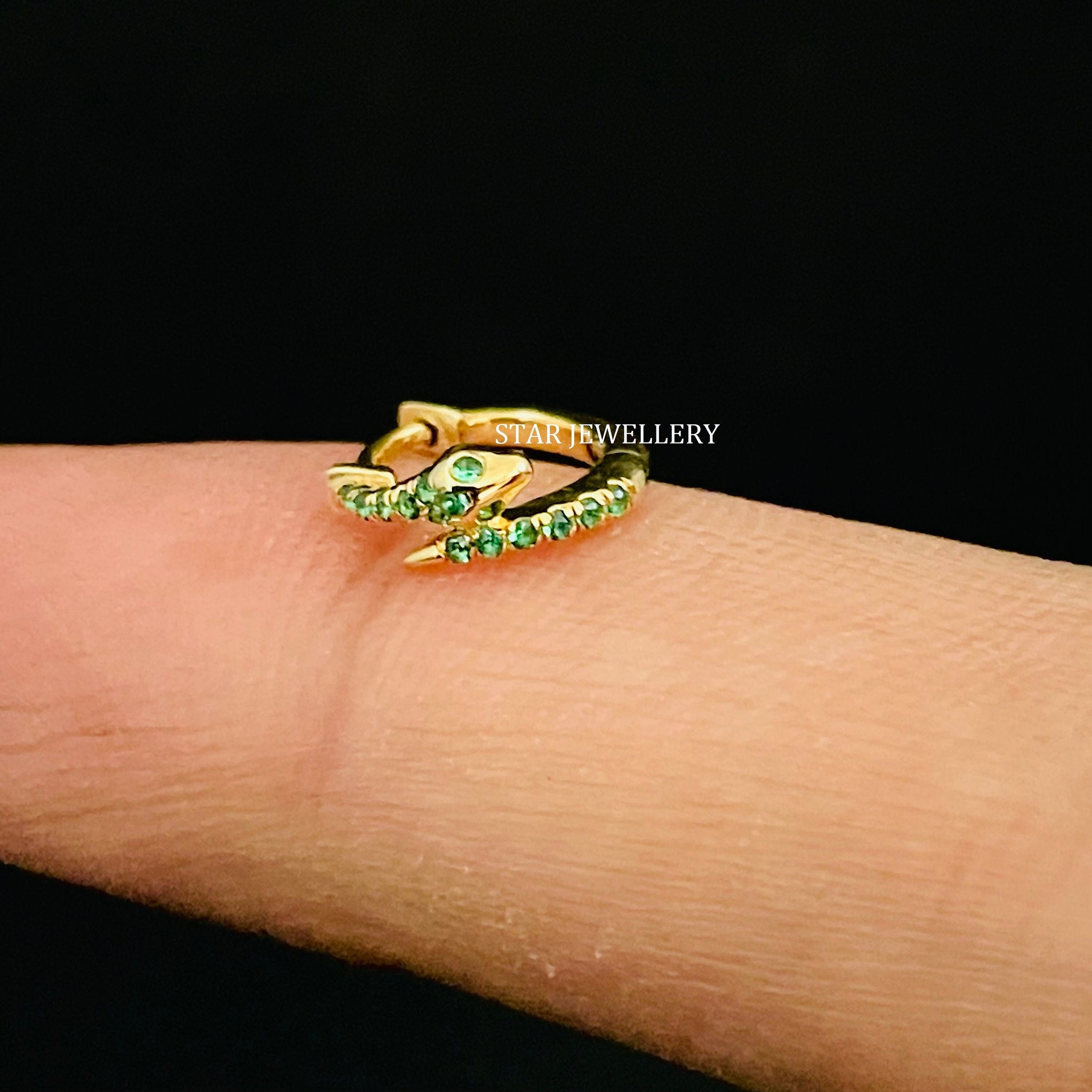 14K Solid Gold CZ Emerald Snake Nose Ring