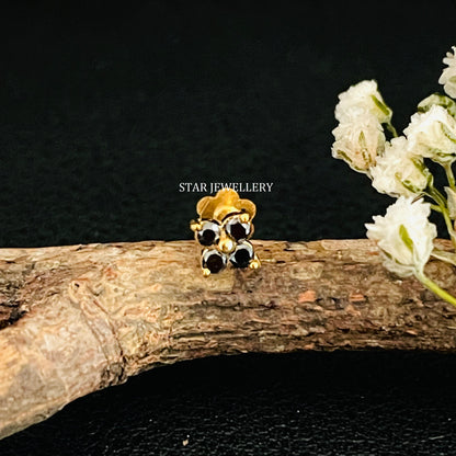 Natural Black Diamond Four Stone Stud for Tragus, Lobe, Conch