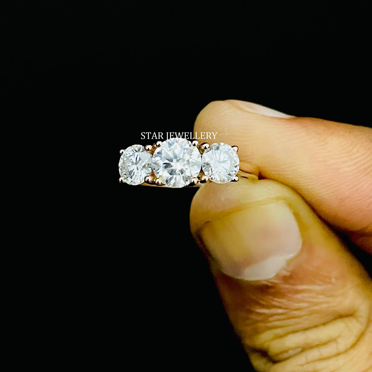 Trio Stone CVD Diamond Engagement Ring