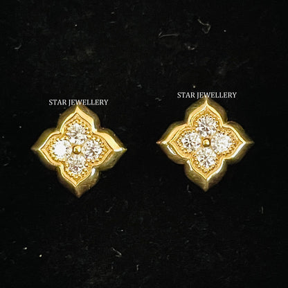 14K Solid Gold Four Stone Natural Diamond Earring