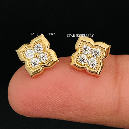 14K Solid Gold Four Stone Natural Diamond Earring