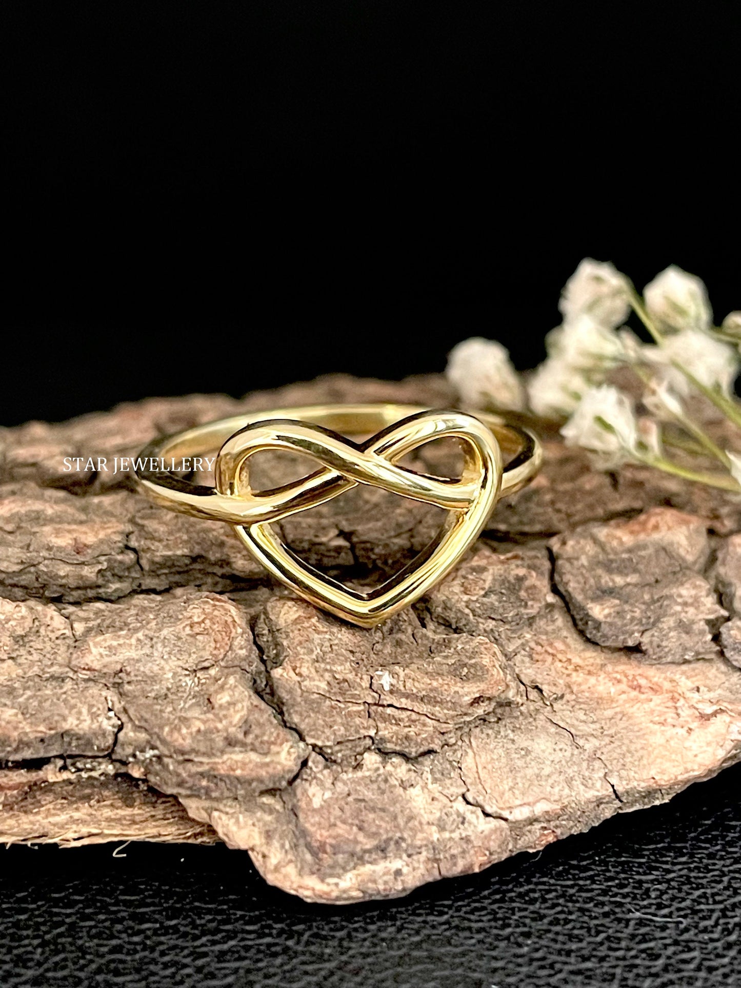 14K Solid Gold Infinity Heart Ring