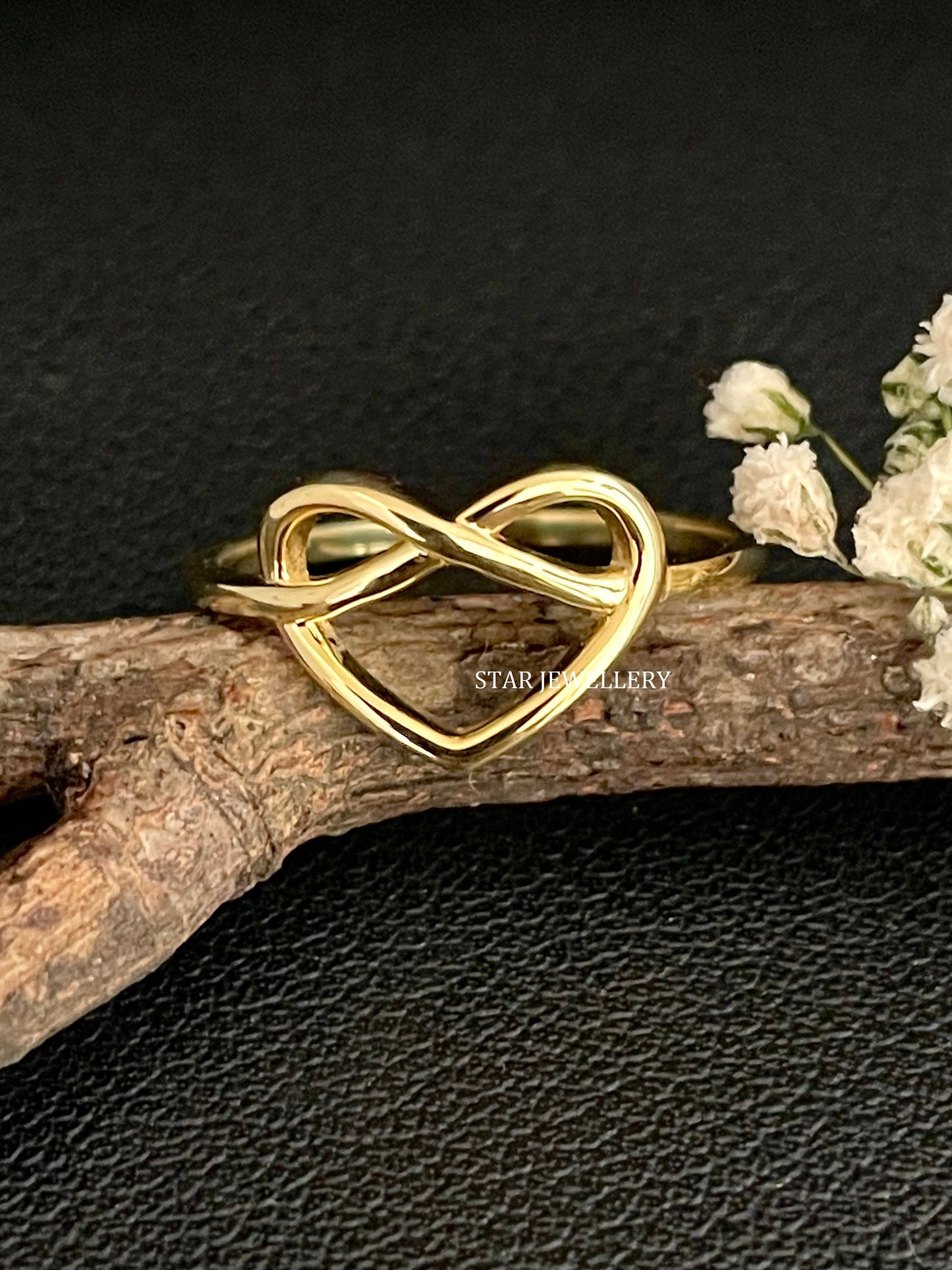14K Solid Gold Infinity Heart Ring