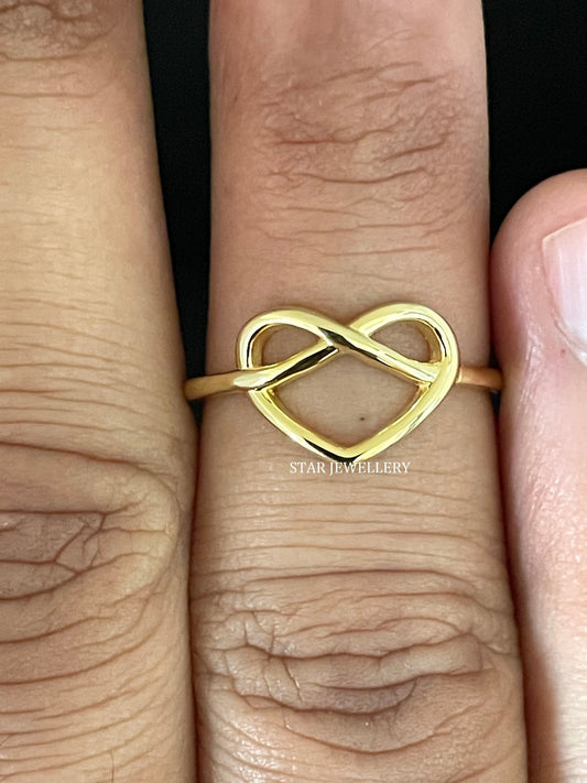 14K Solid Gold Infinity Heart Ring
