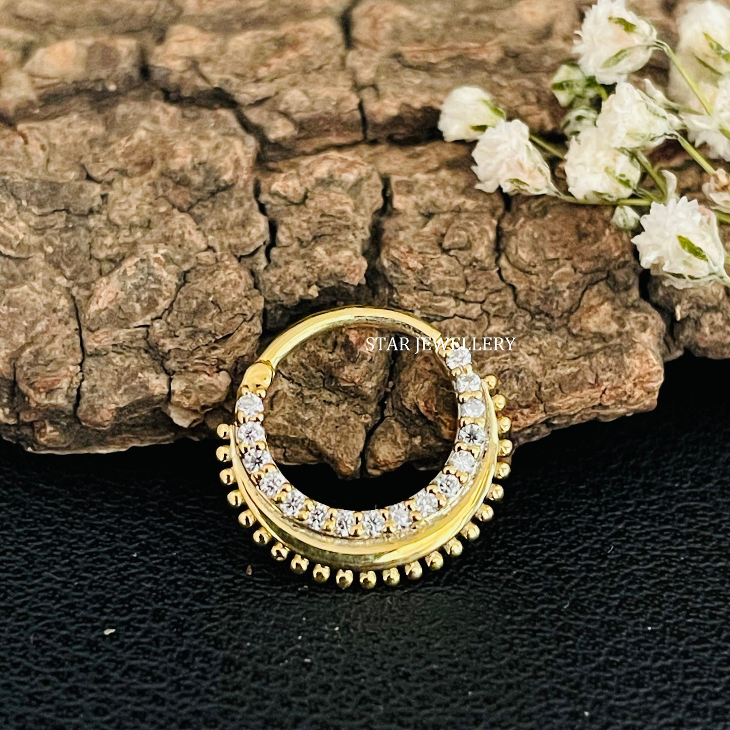 14K Gold Natural Diamond Miligrain Septum Clicker