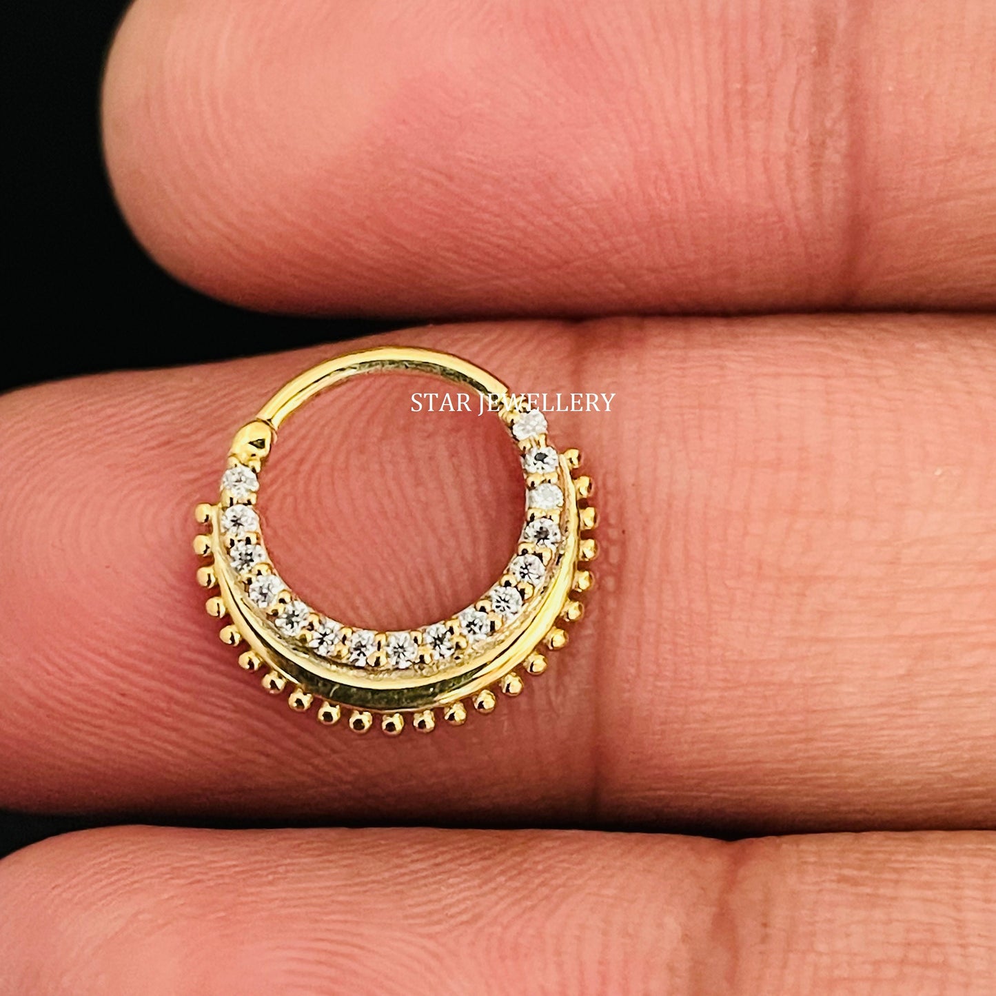 14K Gold Natural Diamond Miligrain Septum Clicker