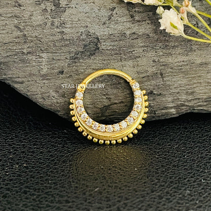 14K Gold Natural Diamond Miligrain Septum Clicker