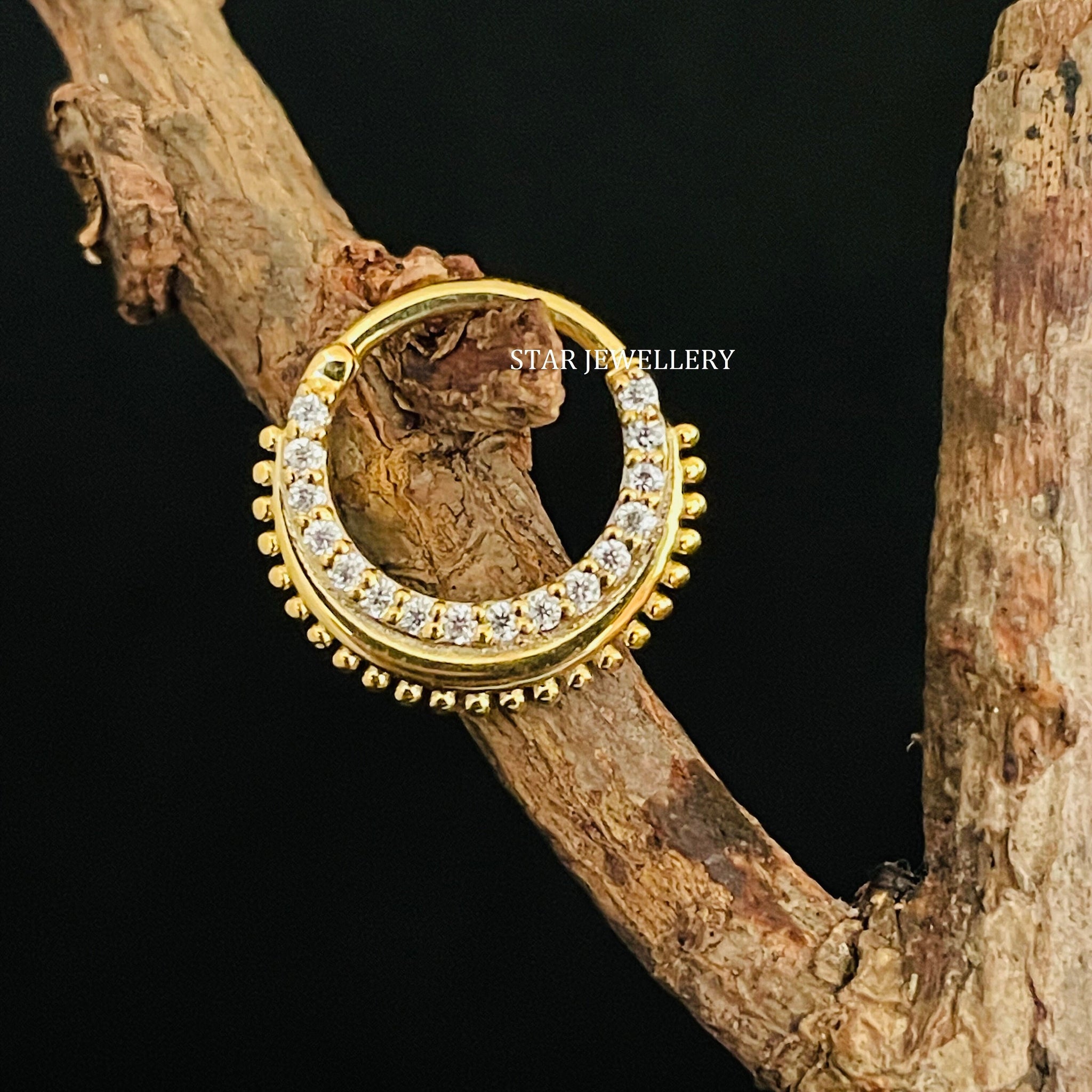 14K Gold Natural Diamond Miligrain Septum Clicker
