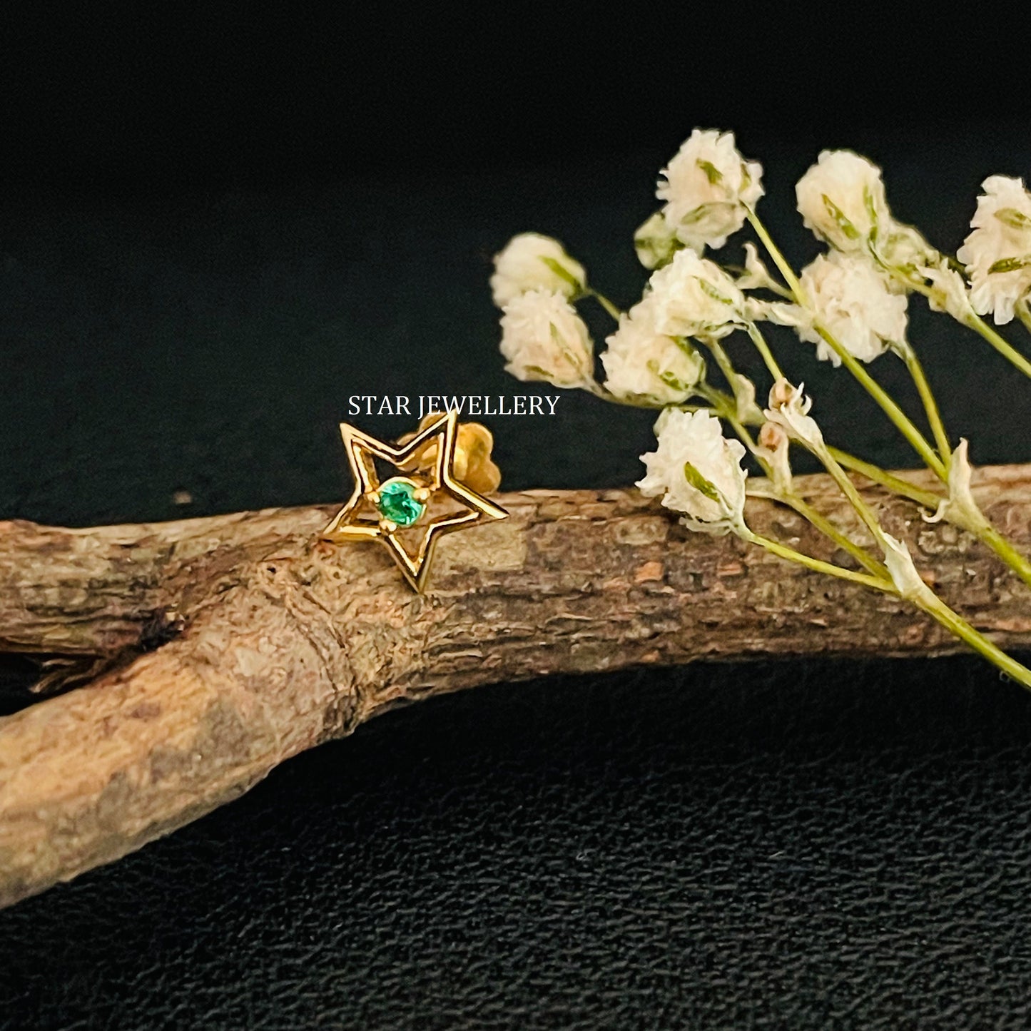 Green CZ Diamond STAR Nose Pin