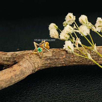 Green CZ Diamond STAR Nose Pin
