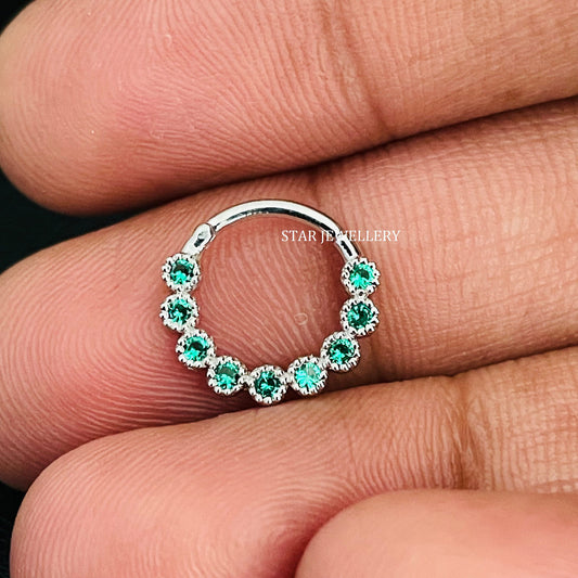 Bezel Set Miligrain CZ Green Diamond Daith Piercing