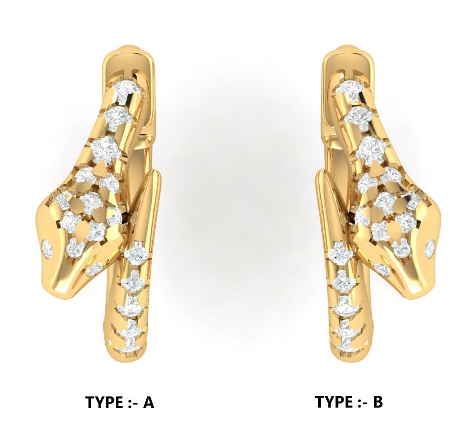 14 K Solid Gold Natural Diamond Snake Hoop Earring