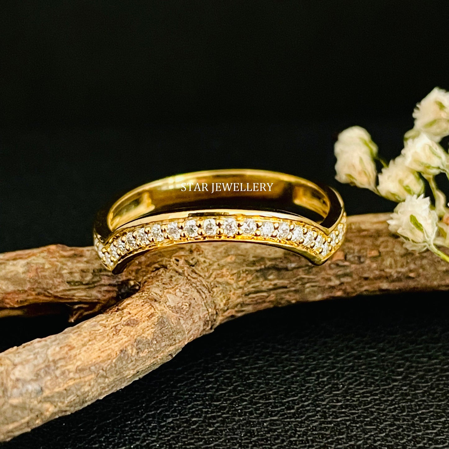 14K Solid Gold Natural Diamond Matching Band Ring