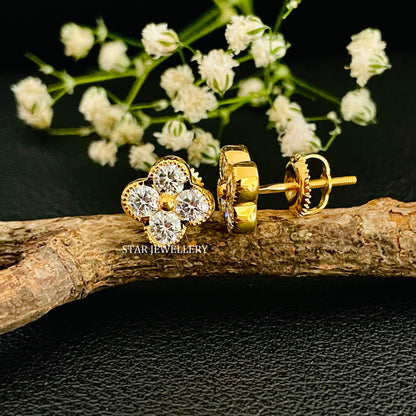 14K Solid Gold Four Stone Moissanite Diamond Earring